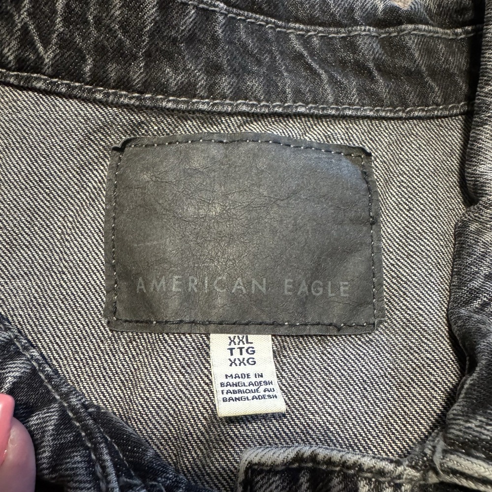 American Eagle Outfitters Jacket Mens 2XLarge Black Denim Trucker Jean Washed - Picture 6 of 11